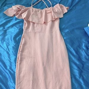 Pink Off The Shoulder Midi Dress